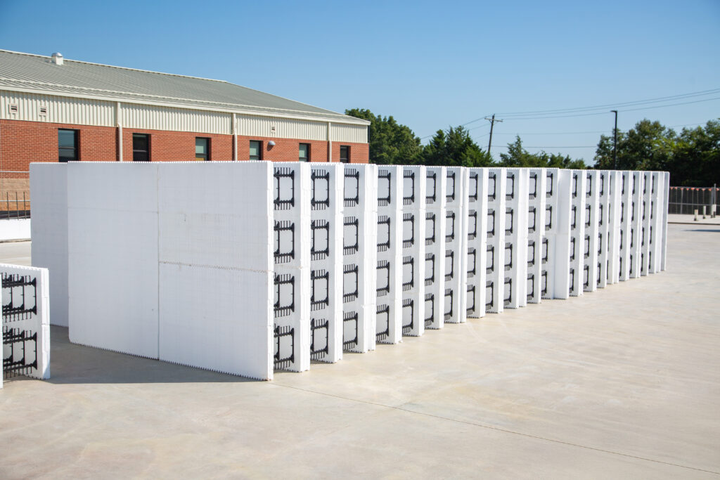 staged buildblock icfs on a jobsite